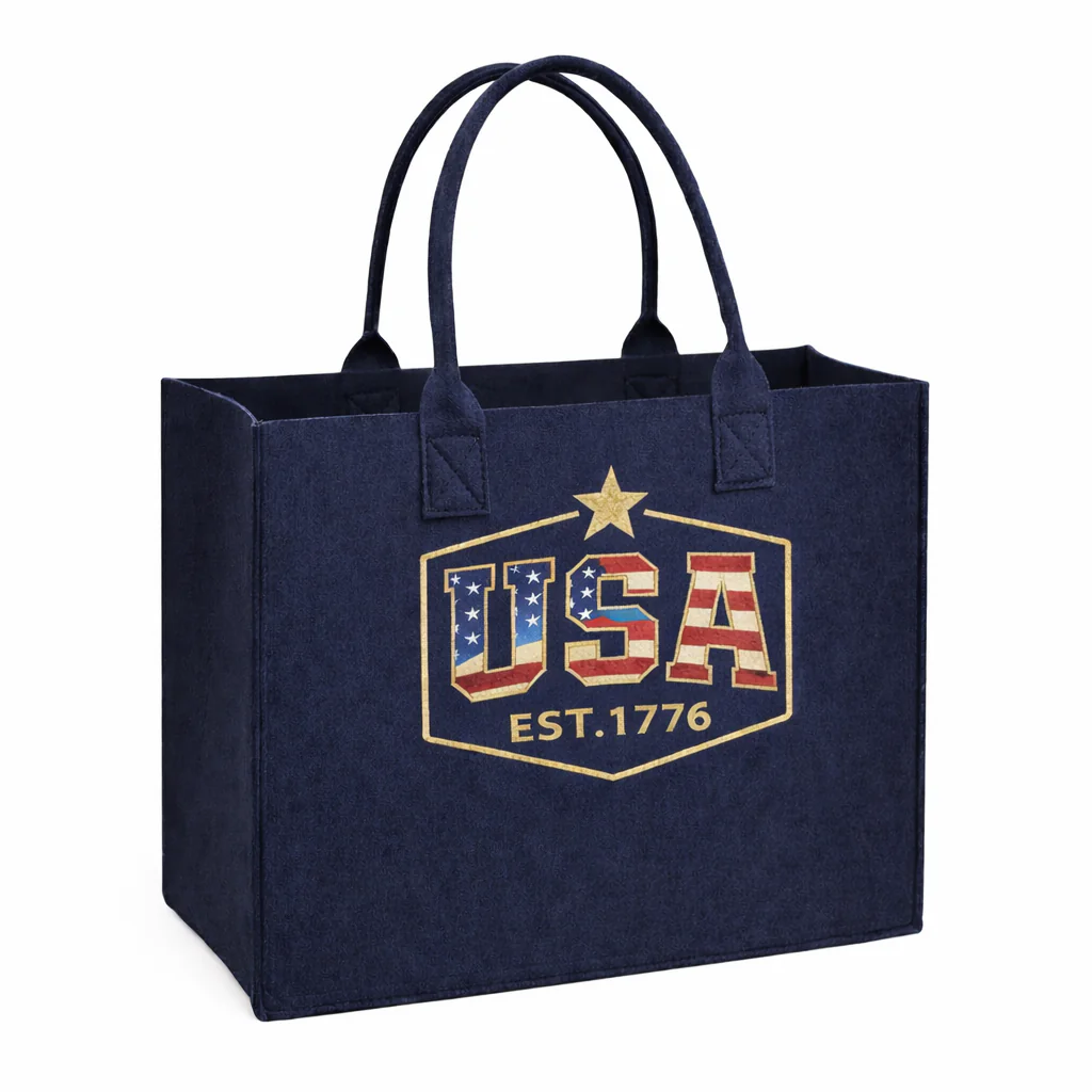 Navy felt USA crest tote