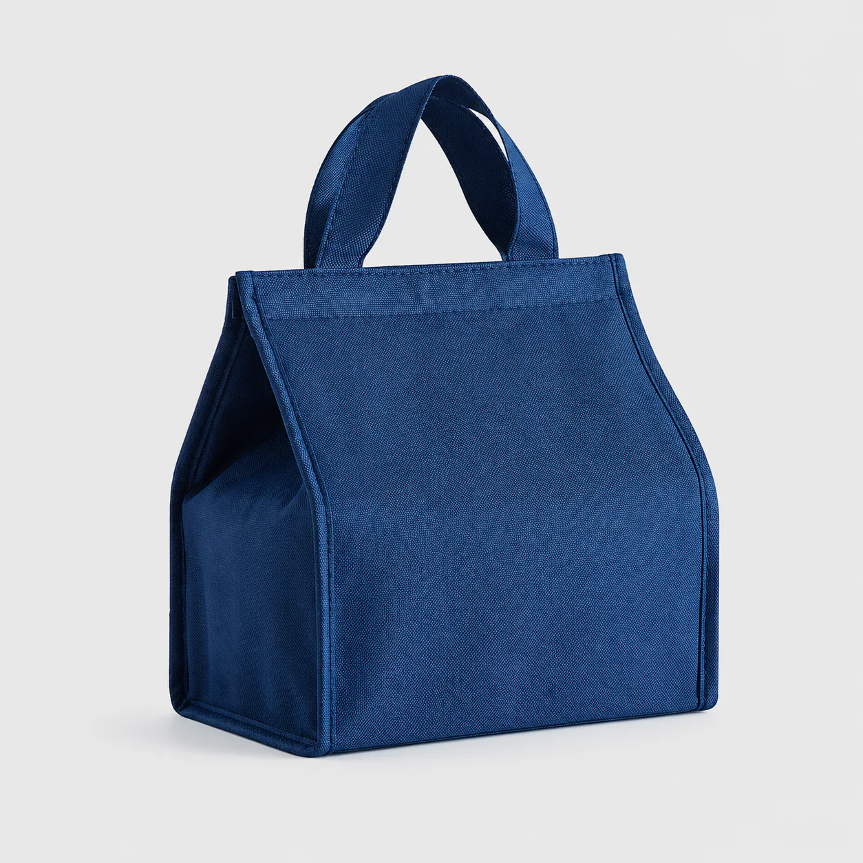Small navy Oxford insulated tote, three-quarter studio view