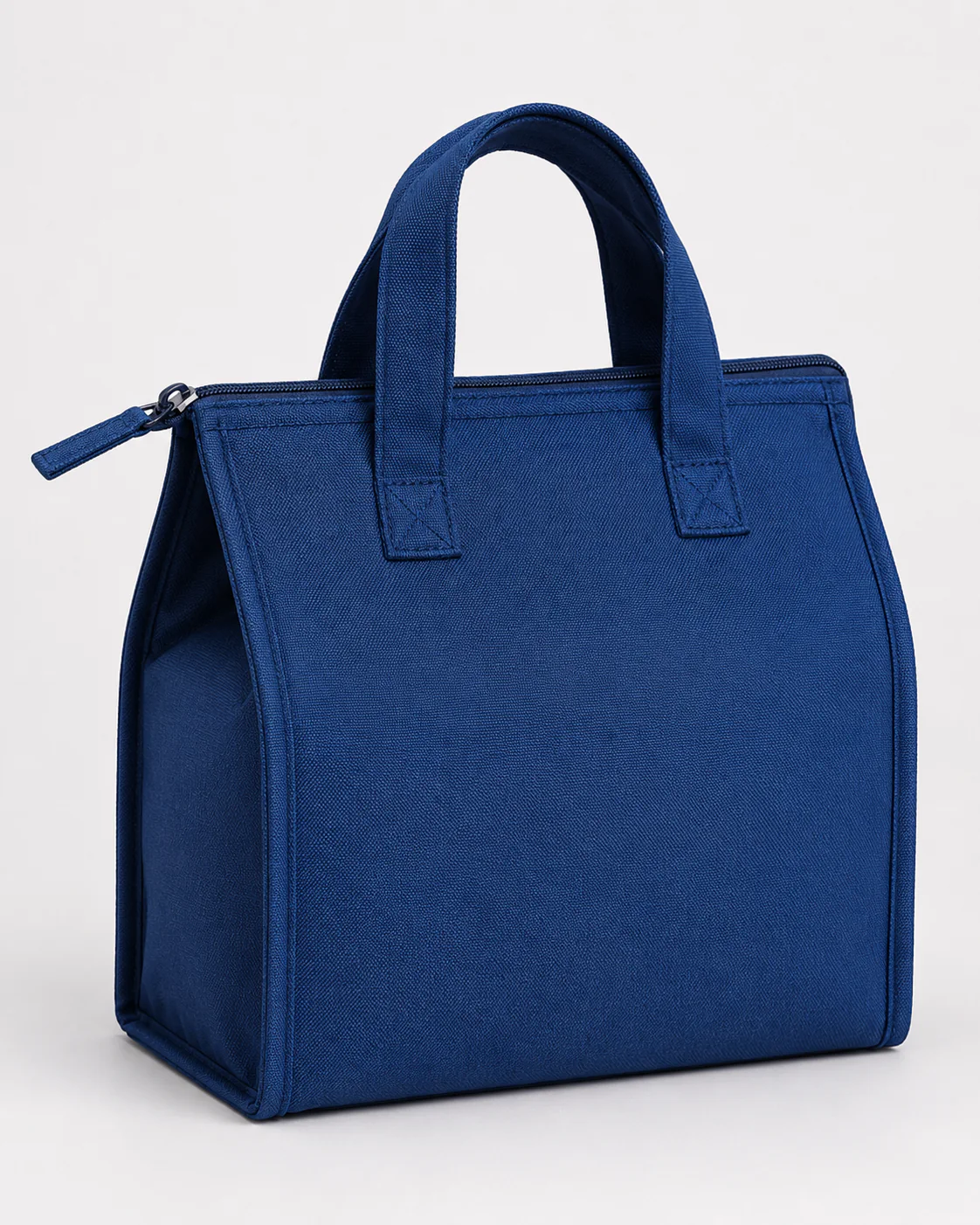 Premium Oxford insulated tote in navy with optional top zipper closure